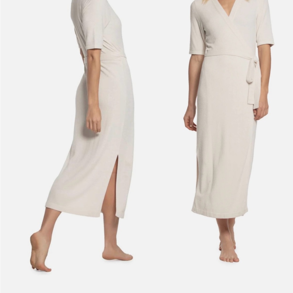 Barefoot Dreams Cozychic Ultra Lite Wrap Dress in Sand Dune Cream size Medium